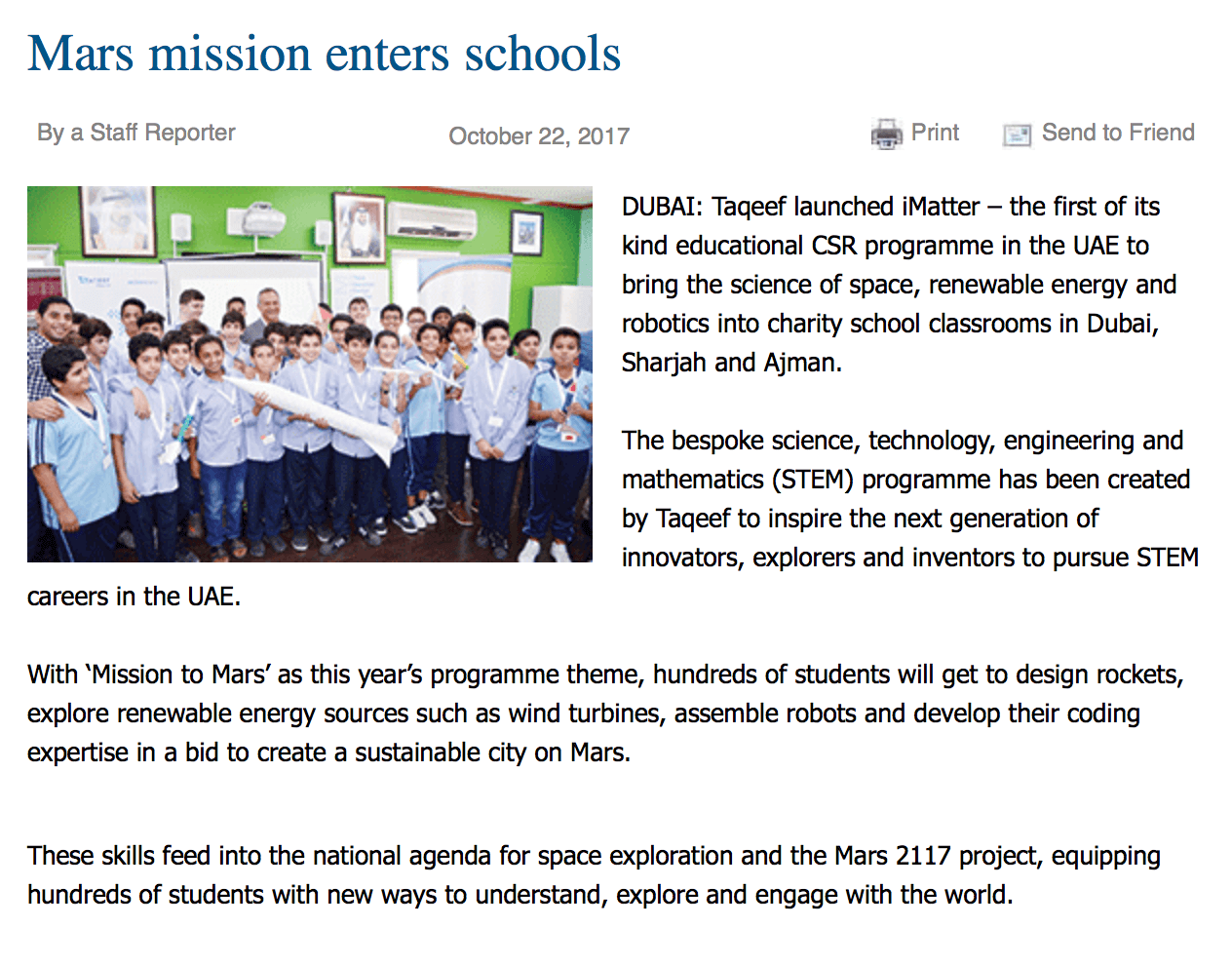 Mars mission enters school