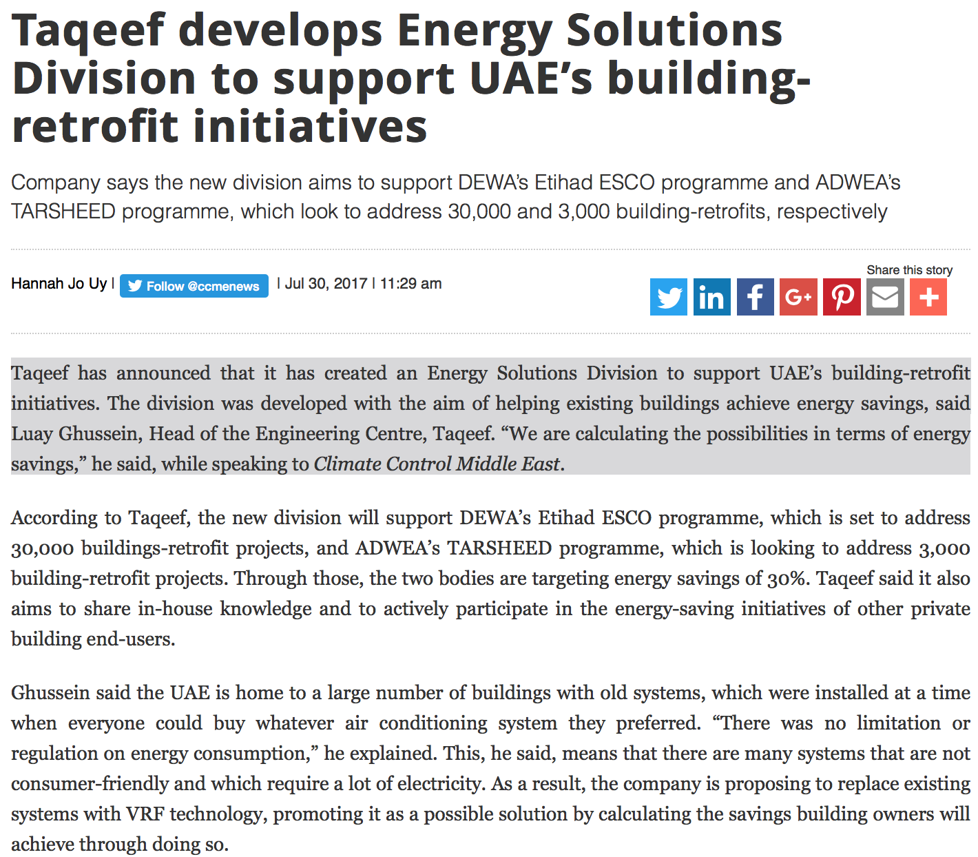 Taqeef develops Energy Solutions Division to support UAE’s building-retrofit initiatives